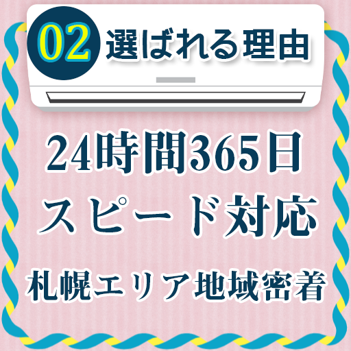 選ばれる理由02:24時間3657日スピード対応 札幌エリア地域密着